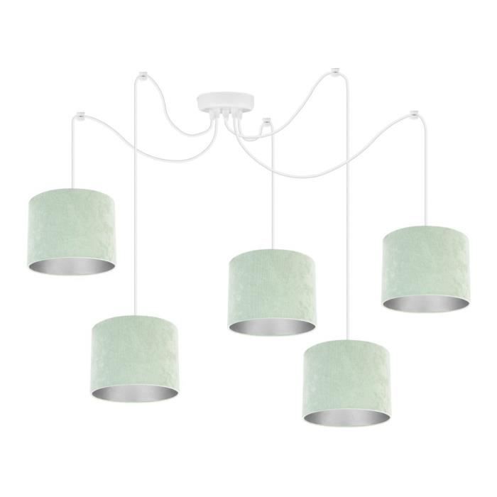 Light-Home Milan SpiderSuspension Luminaire Lustre Araignée - Matériel - À 5 Lumières - Pistache et Argent - Câble blanc