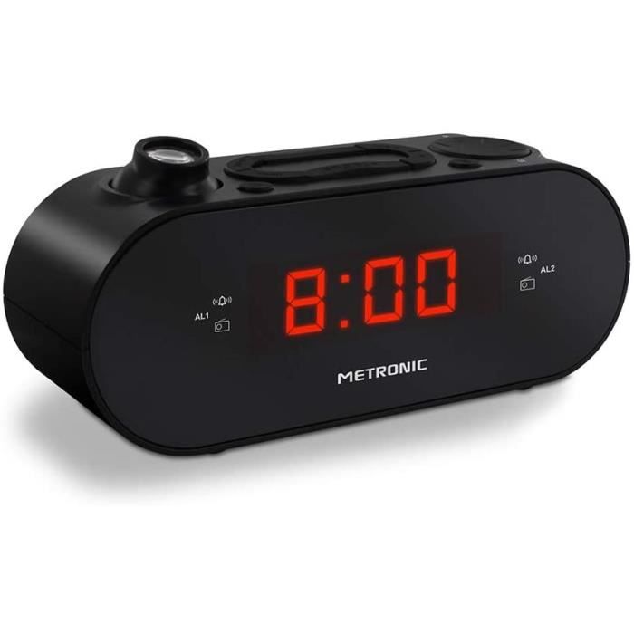 Metronic 477039 Radio-réveil FM Projection Double Alarme avec Fonctions Sleep/Snooze, luminosité réglable et Piles de Sauvegarde de