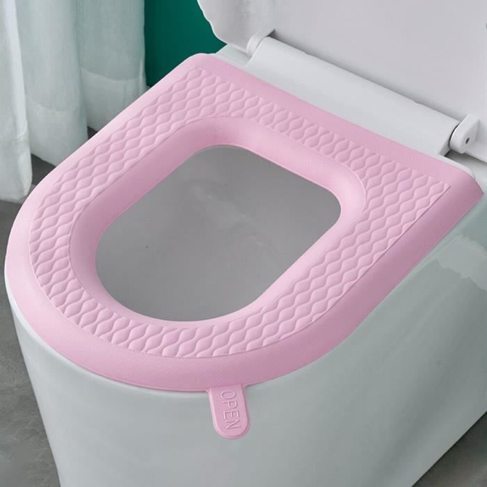 (pink)Housse de siège de toilette imperméable, coussin de toilette avec  tapis de poignée, accessoires de couverture de Bidet de sièg