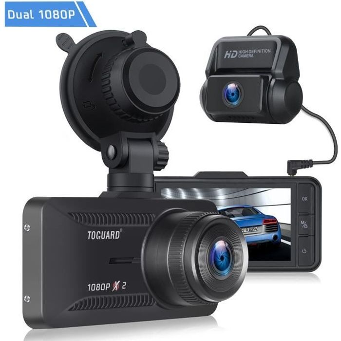 TOGUARD Caméra de Voiture Dash Cam 1080P Avant et Arriere Écran 3''HD avec batterie Grand angle 340° Enregistrement en Boucle