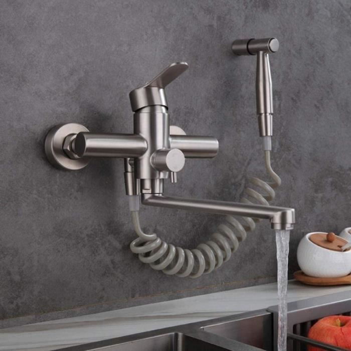 Robinet mitigeur mural cuisine avec douchette séparée acier – Le Mitigeur :  Boutique en ligne de robinetterie