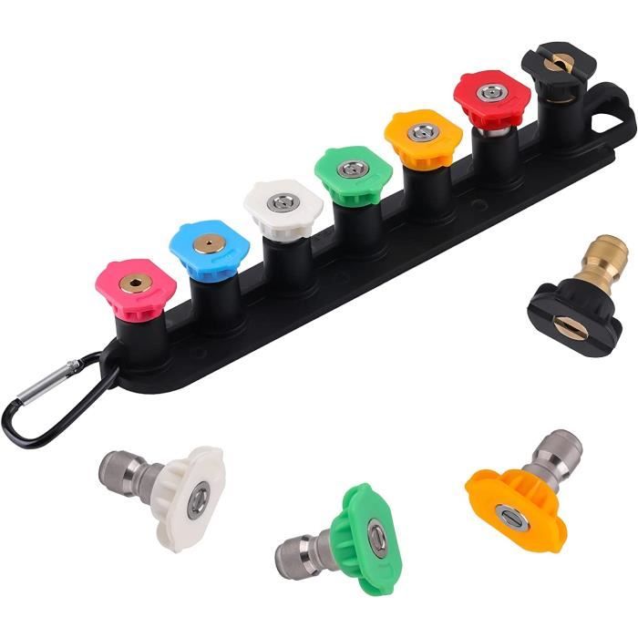 Ensemble 7 Embouts Nettoyeur Haute Pression M MINGLE – Porte-Buse + 5 Buses 0°-65° + Rinçage/Savon, 4000 PSI, Connexion 1/4"