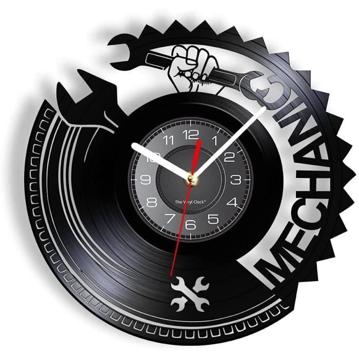 Nfjrrm l'horloge Murale à Outil mécanique est Faite d'une véritable Horloge de Conception Moderne à Disque Vinyle utilisée pour Le Service de Voiture et de Garage Horloge Murale silencieuse 30x30cm