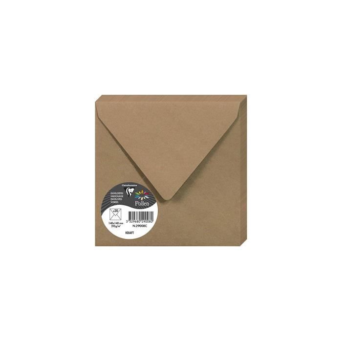 Clairefontaine 29008C - Un paquet de 20 enveloppes Pollen gommées 14x14 cm  120g, Kraft brun - Cdiscount Beaux-Arts et Loisirs créatifs