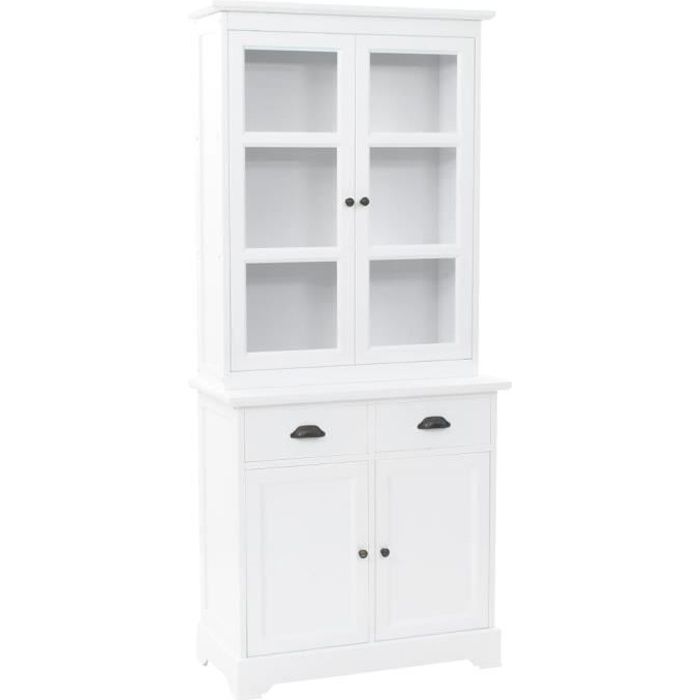vaisselier - jng - 4 portes - mdf et bois de pin - blanc - moderne - 80 x 40 x 180 cm