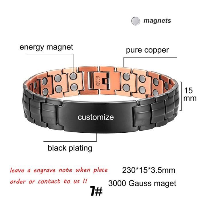 Bracelet Magnétique Pour Hommes, En Cuivre Pur, Énergie, Tension