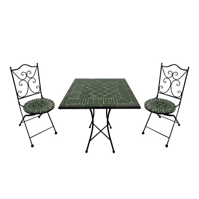 Ensemble Bistro - AXI - Camilla - 2 Chaises Pliantes - Table Carrée - Mosaïque Vert Foncé Ensemble Bistro - AXI - Camilla - 2 Chaises Pliantes - Table Carrée - Mosaïque Vert Foncé