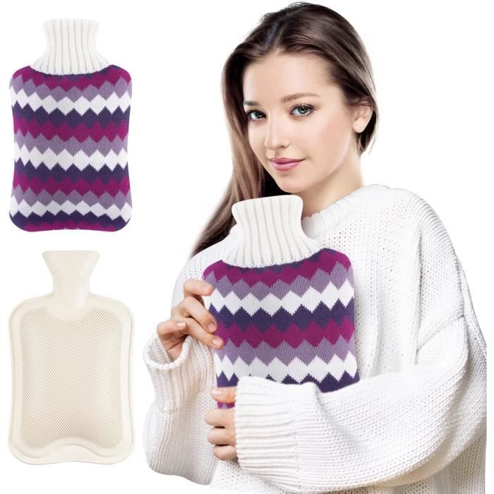 Bouillotte Naturelle UMOI 1.8L - Housse Tricot Gris Foncé | Qualité Médicale | Bouchon Turquoise