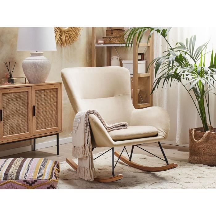 fauteuil à bascule en velours beige - beliani - ellan - vintage - 1 place - avec accoudoirs - 77x90x97 cm