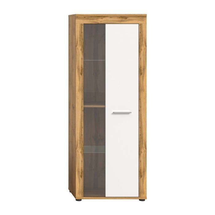 CALICOSY - Meuble vitrine 1 porte vitrée blanc et chêne wotan H159 cm - AOSTA - Blanc CALICOSY - Meuble vitrine 1 porte vitrée blanc et chêne wotan H159 cm - AOSTA - Blanc