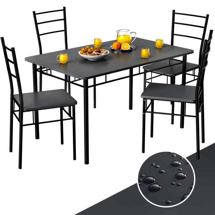 CASARIA® Ensemble LEO table avec 4 chaises anthracite MDF métal laqué Ensemble 5 pièces pour salle à manger cuisine