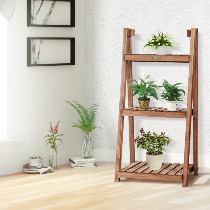 Présentoir Pour Plantes 3 Niveaux COSTWAY - Étagère Métal Rectangle Noire, Charge 45KG Pour Intérieur Extérieur