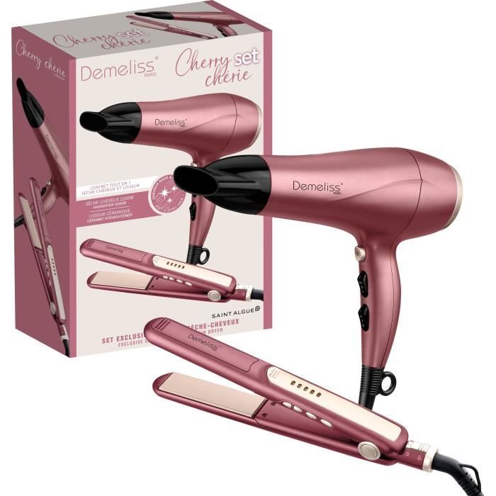 Coffret set lisseur + Sèche cheveux DEMELISS Cherry Chérie