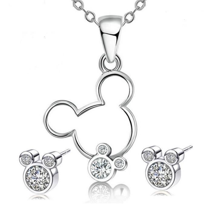 Parure Bijoux - Enfant - Mickey - Cristal - Blanc - Argent Fin Rhodié - 4 pièces