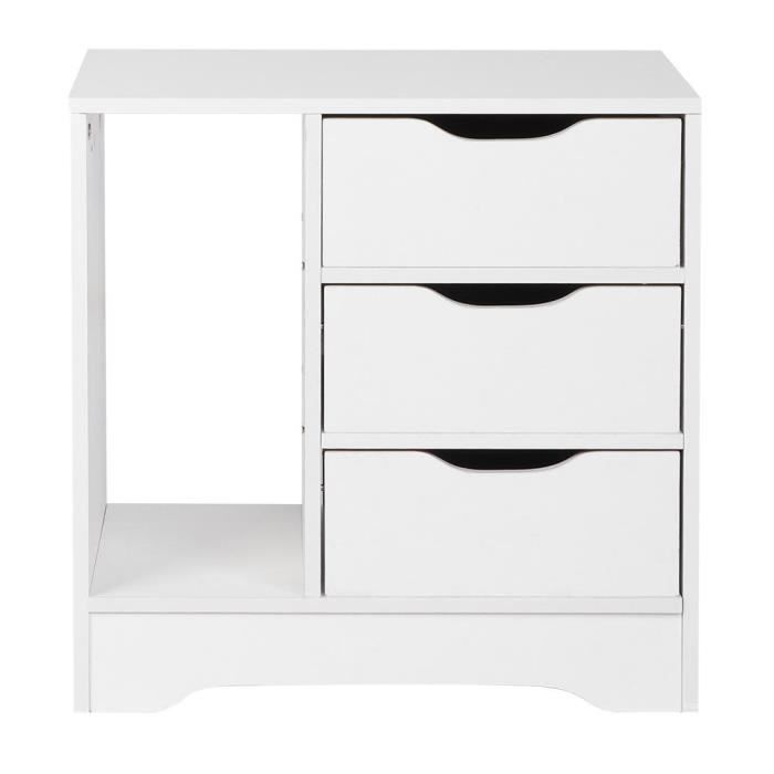 Table De Chevet Vicco Blanche - 3 Tiroirs - MDF 66x38x35 Cm - Neuf à Assembler