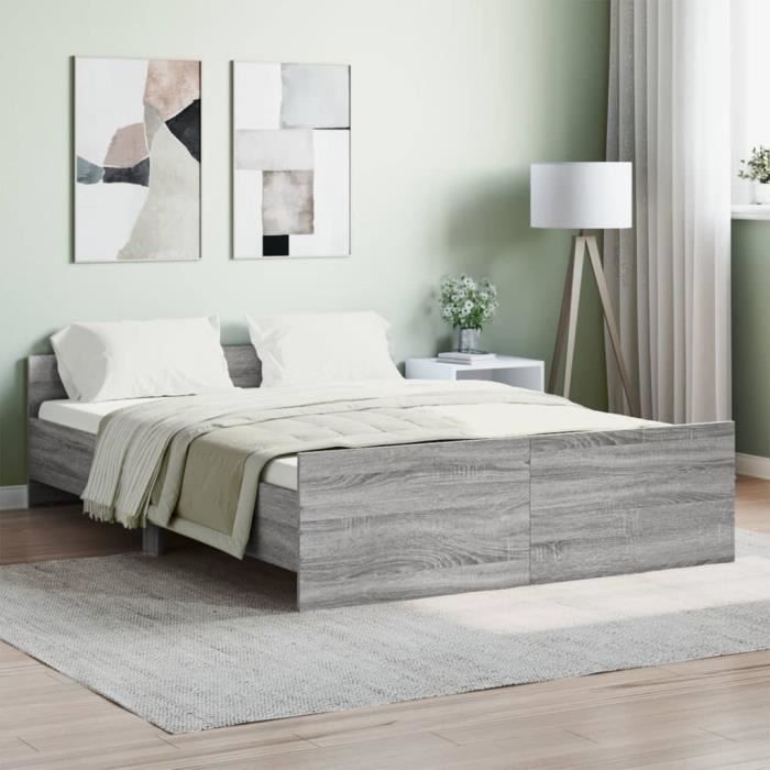 Cadre de lit - DUOKON - 140x190 cm - Bois dingénierie - Sonoma gris - 2 places