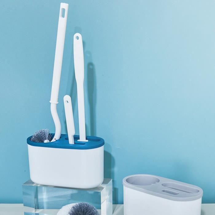 Combiné brosse WC plastique blanc-bleu sur