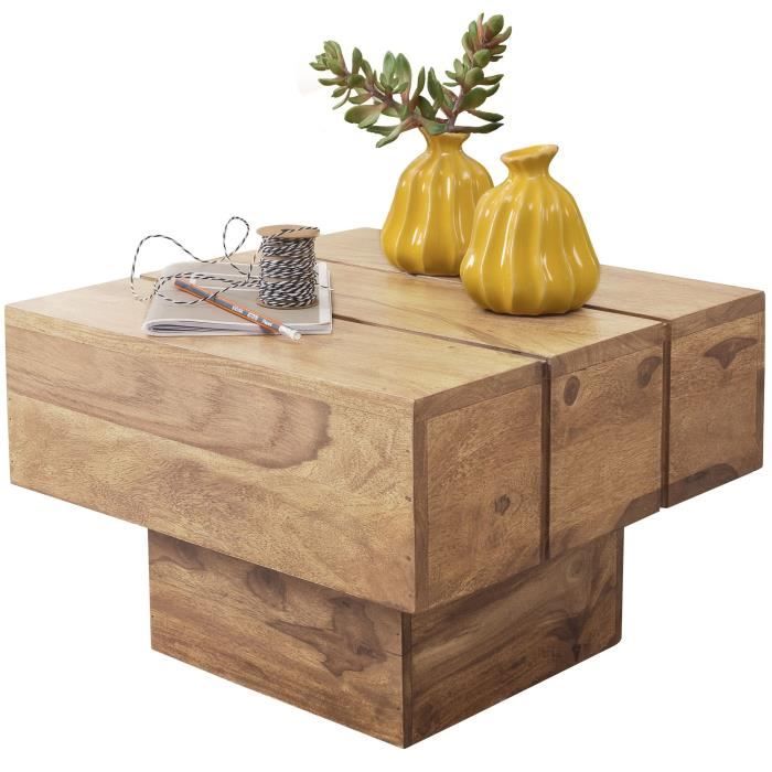 table d'appoint en bois massif - finebuy - carré - marron clair - 44x30x44cm
