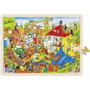 Puzzle en bois Chantier - GOKI - Moins de 100 pièces - Véhicules et engins