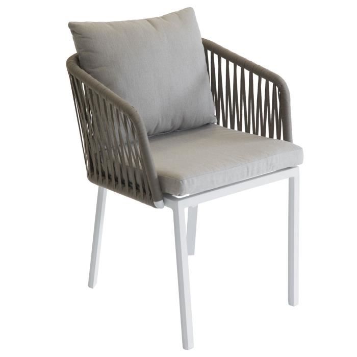 fauteuil de jardin - hesperide - barcelone - mailles imitation corde tressée - blanc et marron