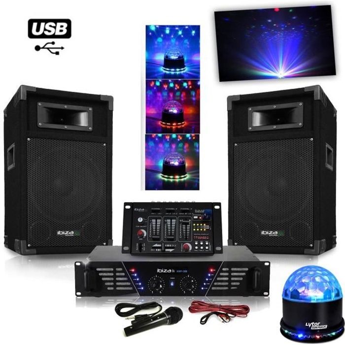 Pack Sono ampli + enceintes 500W + Table de mixage + SUNMAGIC LED RVB Cdiscount TV Son Photo