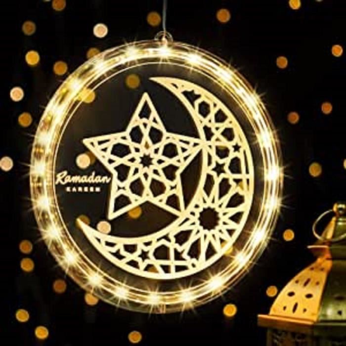 Acheter Guirlande de rideau étoile et lune, aide lumineuse EID Mubarak,  décoration du Ramadan pour la maison, fournitures de fête musulmane arabe  islamique