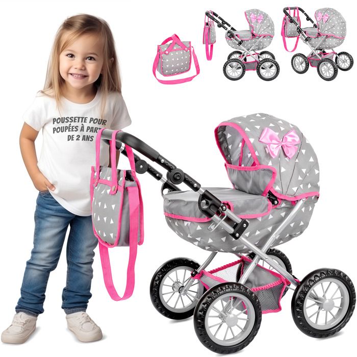 Kinderplay Poussette Poupee, Poussette Jouet - Poignée de la Poussette  Entre 36.5 et 64 cm, avec Prise Souple, 3en1, KP0200T