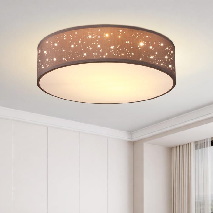 Monzana Plafonnier Ciel étoilé Rond Ø 38cm Abat-jour Tissu 40 Watt Séjour Chambre Plafonnier Tissu Lampe taupe 2xE27 Lampe plafond r