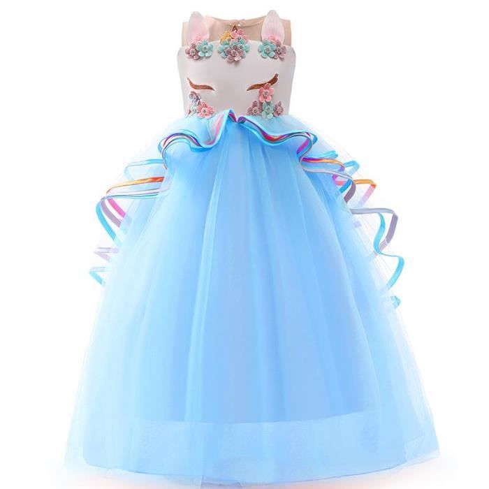 Licorne Robe Princesse Fille De Soiree En Tulle Robe Longue De Anniversaire Sans Manches Bleu Cdiscount Pret A Porter