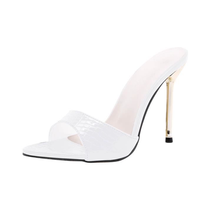 Sandales ANDRE Cuir Reptile - Talons 11,5 Cm - Taille 39 - Marron Foncé - Occasion Très Bon état