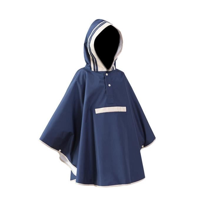 Trench,Manteau de pluie imperméable à capuche pour enfant, garçon et fille, Poncho, une pièce - Type Navy Blue