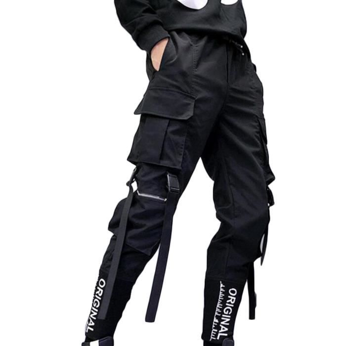 LAOLUO Pantalon Cargo Homme Noir Casual Hippie Jogging Personnalité Trousers de Travail Streetwear Pants Hip Hop Multi-Poches Salopette Sarouel Sports Grande Taille Chic Chino Bas de Survetement 