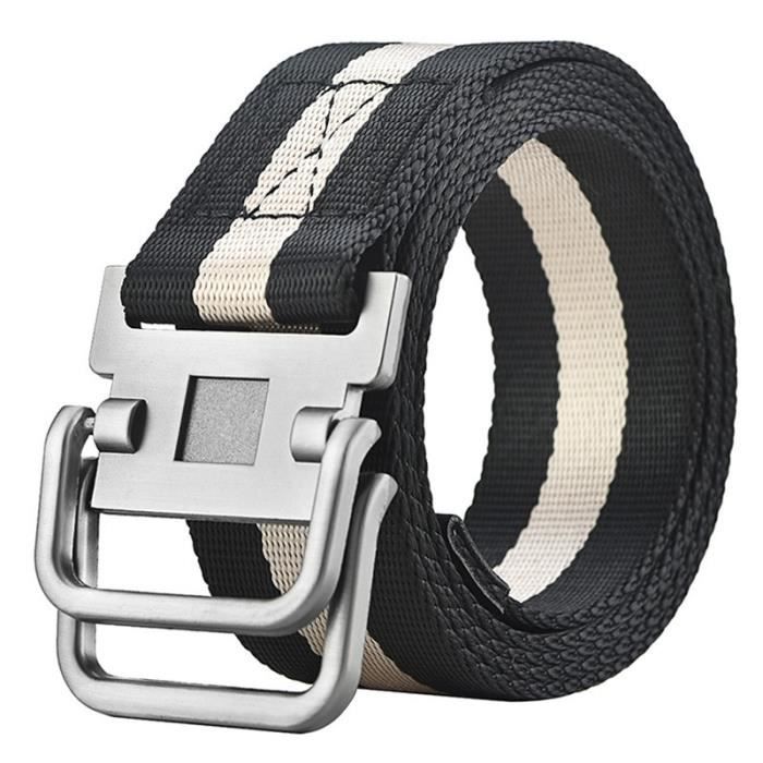 Ceinture En Toile Arc-en-ciel Unisexe - Double Boucle Anneau En D - Longueur 135cm Ajustable - 7