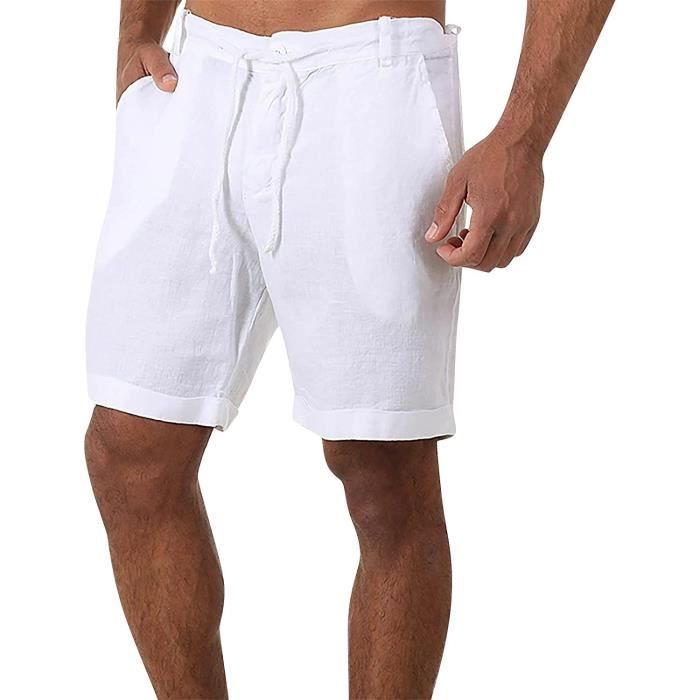 Shorts Et Bermudas Homme Short Jogging Homme Confortable Short Coton Homme  Treillis Homme Bermuda avec Cordon De Serrage D'été Blanc - Cdiscount  Prêt-à-Porter