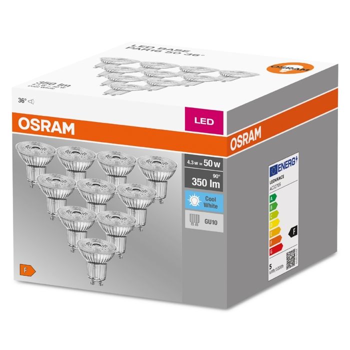 Osram 4058075036703 Spot LED 430W Cool Réflecteur 4000K Verre GU10 4 W Argent - Pack de 10 Osram 4058075036703 Spot LED 430W Cool Réflecteur 4000K Verre GU10 4 W Argent - Pack de 10