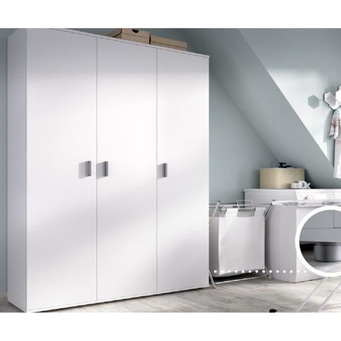 Armoire Avec 3 Portes Coloris Blanc H 190 X L 116 X P 35 Cm
