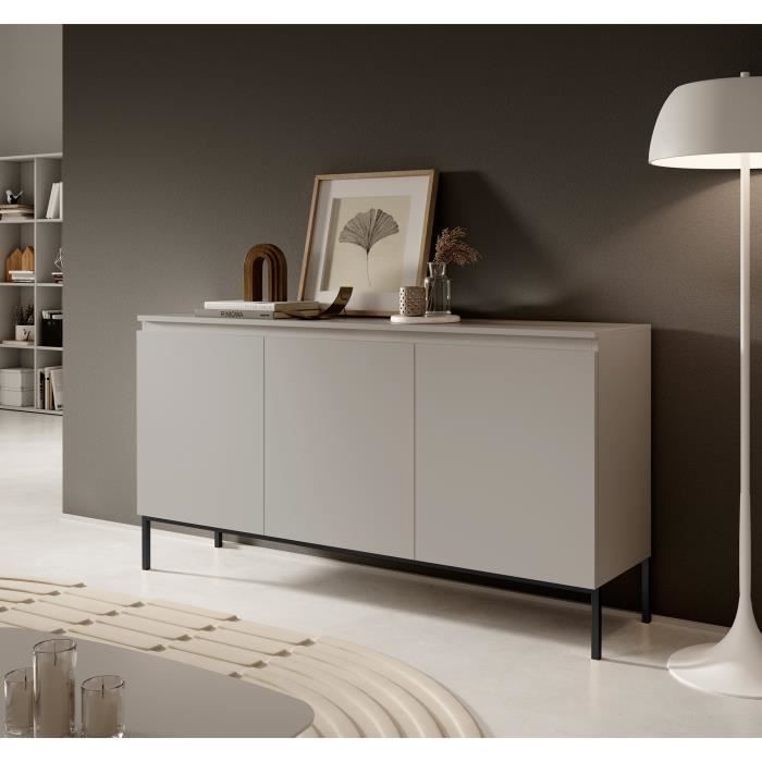 Commode - SELSEY - Bemmi - 150 x 35 x 75 5 cm - 3 portes - Gris-beige Commode - SELSEY - Bemmi - 150 x 35 x 75 5 cm - 3 portes - Gris-beige