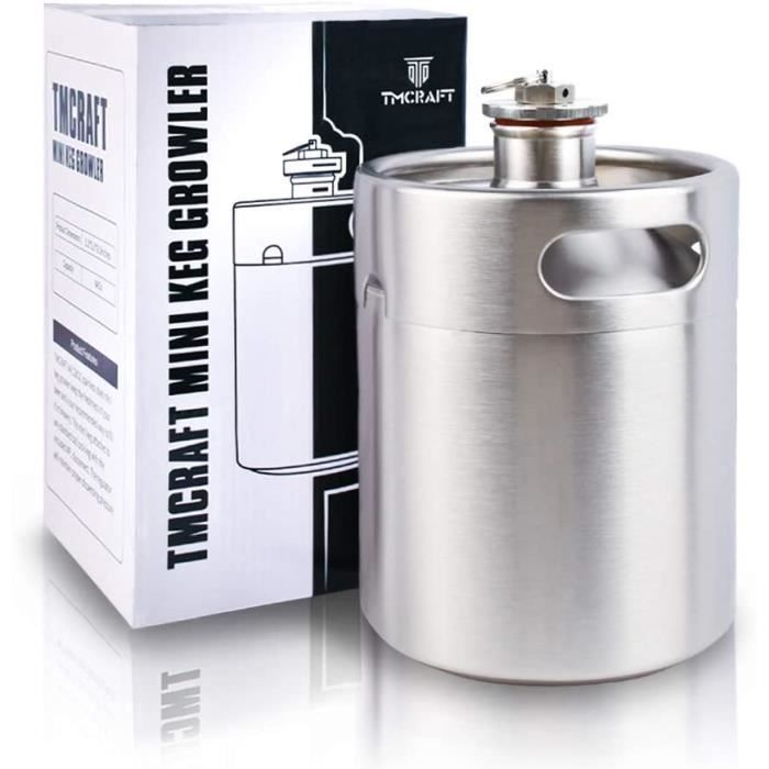 Mini fût de bière en acier inoxydable 304 pressurisé pour bière, eau, soda, vin, café (2 L