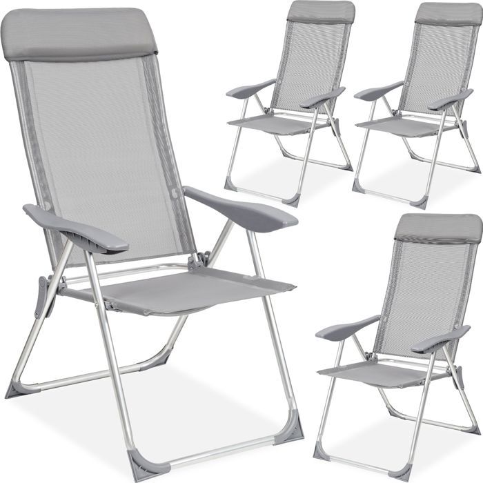 TECTAKE Lot de 4 chaises de jardin en aluminium avec nuque rembourrée