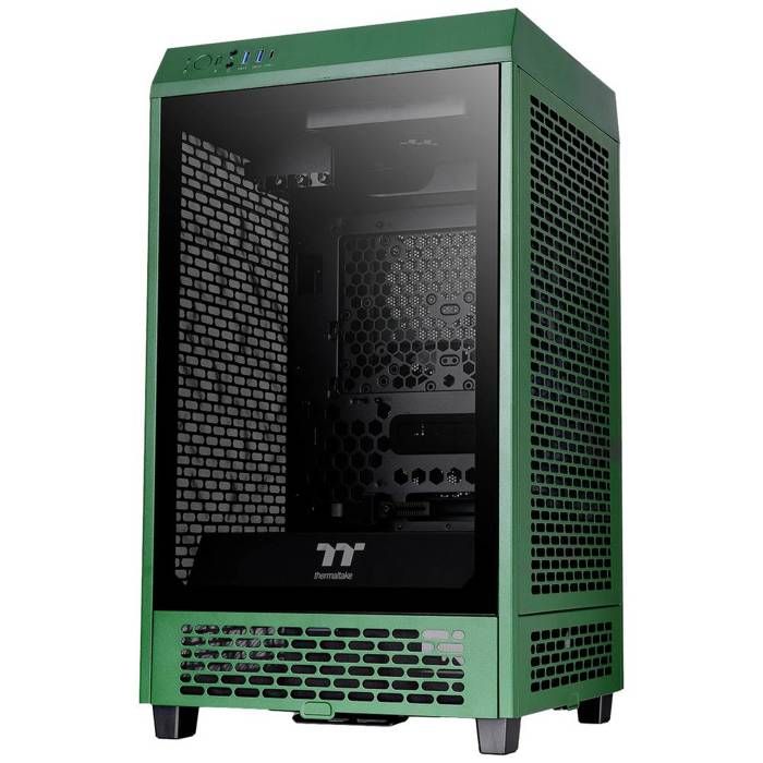 mini-tour Thermaltake The Tower 200 Boîtier PC vert racing 2 ventilateurs pré-installés fenêtre latérale filtre anti-