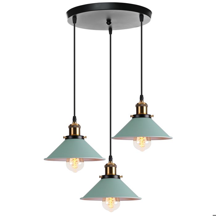 TOKIUS Hanglamp, vintage, industrieel, kroonluchter, lampenkap van metaal en hout, 160 mm, plafondlamp E27 met hout, retro, voor woonkamer, keuken, slaapkamer (B-met basis