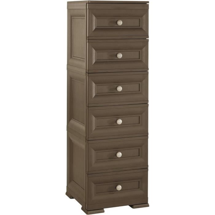 Commode - Tontarelli - 8086061909 - 6 tiroirs - Chocolat - 40x47x125 cm Commode - Tontarelli - 8086061909 - 6 tiroirs - Chocolat - 40x47x125 cm