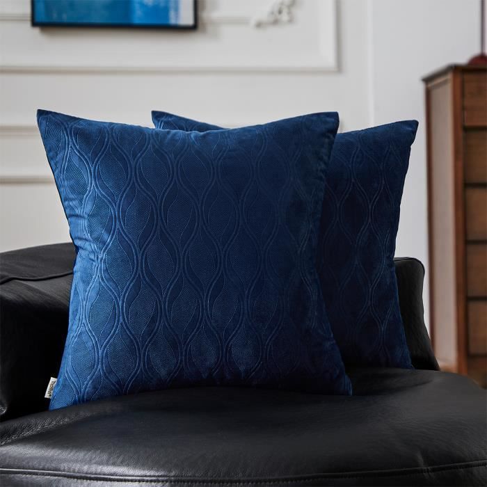 Housse de Coussin 60x60 cmMotif Rayures Bleu Marine Lot de 2 Topfinel