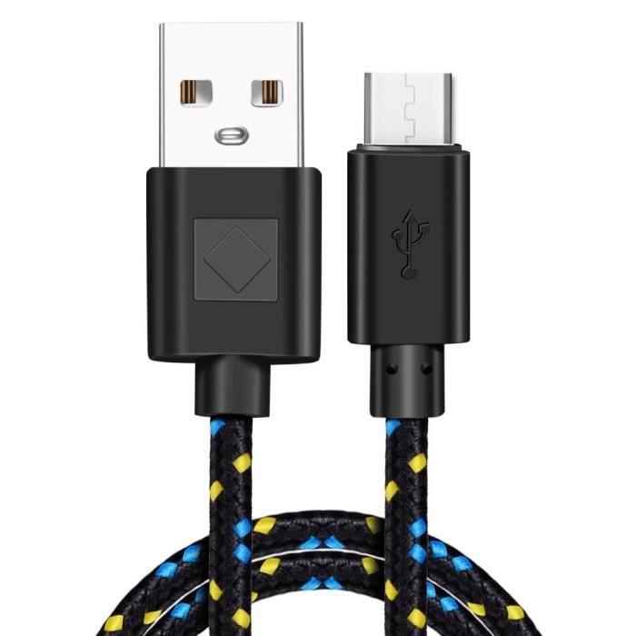 Chargeur pour Huawei P smart 2019 / Huawei P Smart+ 2019 Cable Micro USB Tressé Cordon Nylon Renforcé Noir 1m