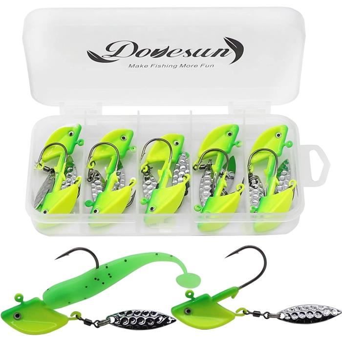 Têtes Plombées Dovesun Underspin – Lame Saule, 4 Poids (3,5/7/10/14g), 5 Couleurs, Yeux 3D, Glow/bleu/vert/rouge/coloré