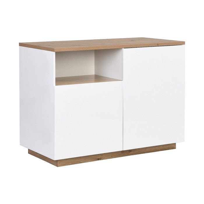Ilot central de cuisine avec 2 portes et 1 niche en MDF - Naturel et blanc - CORELINA