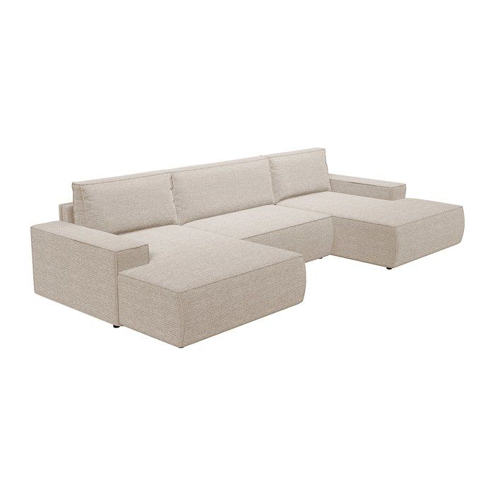 Grand canapé dangle panoramique convertible en tissu texturé beige AMELIA
