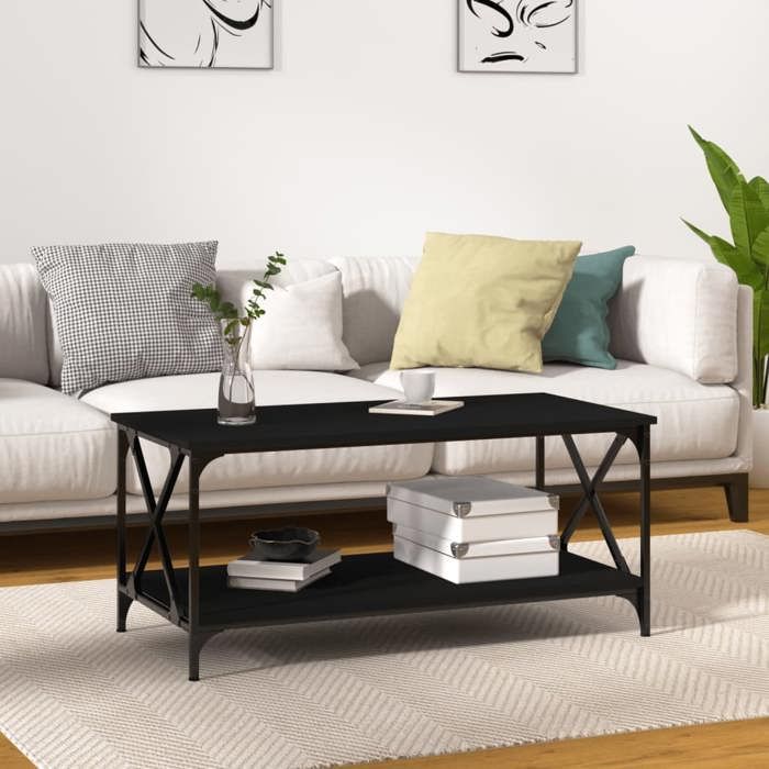 vidaXL Table basse Noir 100x50x45 cm Bois dingénierie et fer 823307