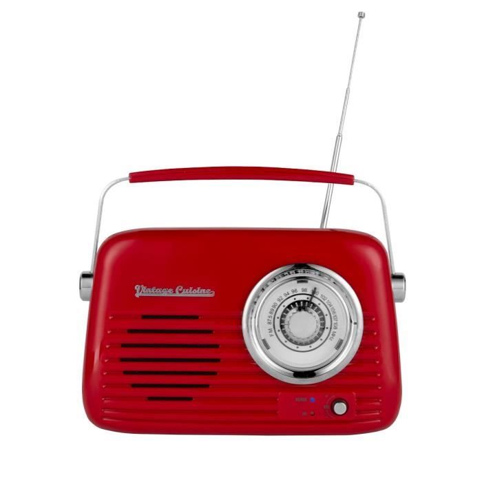 RADIO CHROMÉE RÉTRO VINTAGE CUISINE AVEC HAUT-PARLEUR BLUETOOTH - ROUGE