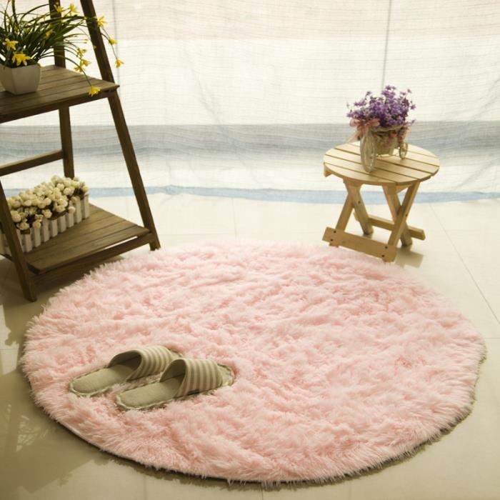Tapis Rond 120cm Velours Louna Bureau Cuisine Rose Cdiscount Maison